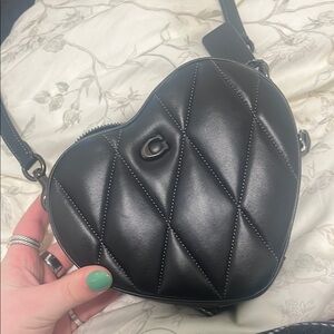 Black Quilted Heart-Shaped Bag
